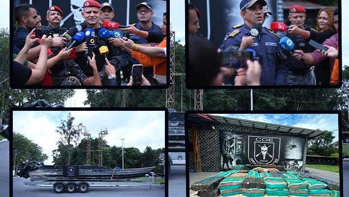 A Polícia Militar do Amazonas (PMAM), por meio da Companhia de Operações Especiais (COE), em ação conjunta com a Polícia Federal do Amazonas (PF/AM), apreendeu duas toneladas de drogas, quatro armas de grosso calibre e munições, em ocorrência registrada neste domingo (23), nas proximidades do município de Iranduba (a 27 quilômetros de Manaus). A operação demandou um prejuízo estimado  de R$ 30,5 milhões ao crime organizado.